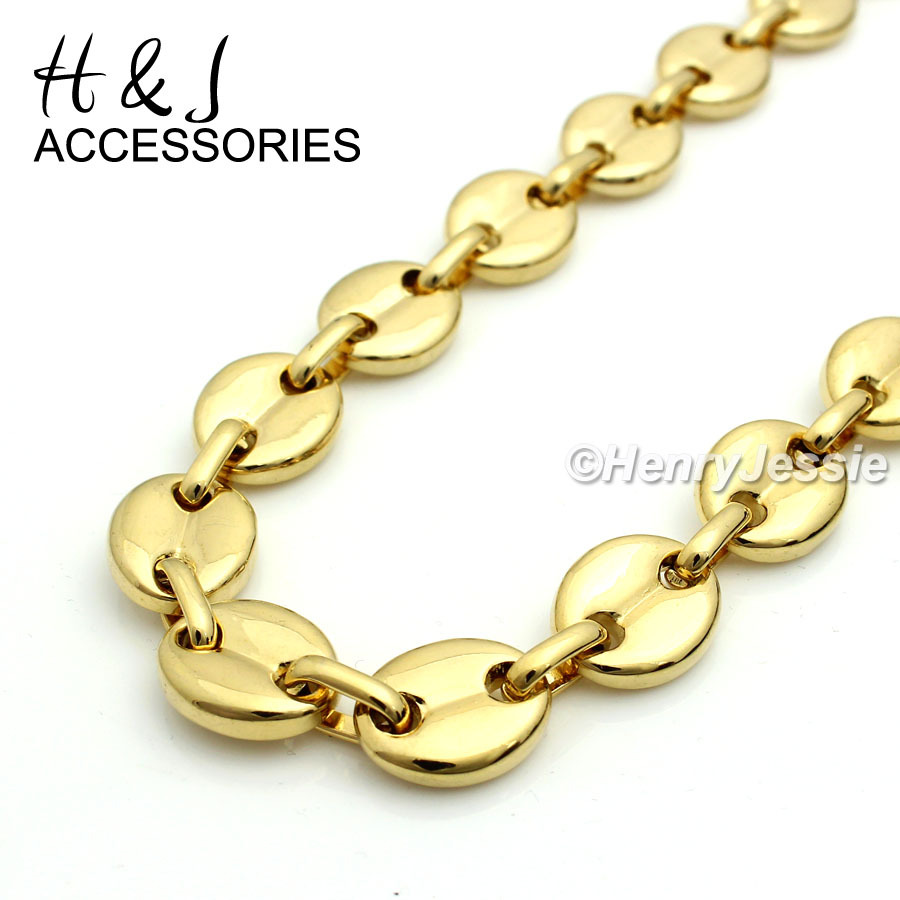 24″Stainless Steel 10x3mm Gold Plated Puffed Mariner Link Necklace Bracelet*S139