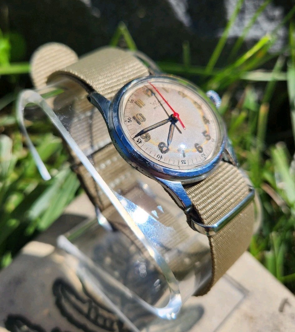 Vtg 1950’s Wyler Military Patina Dial Men’s 32mm Watch ETA 1080 Mechanical 17J!!