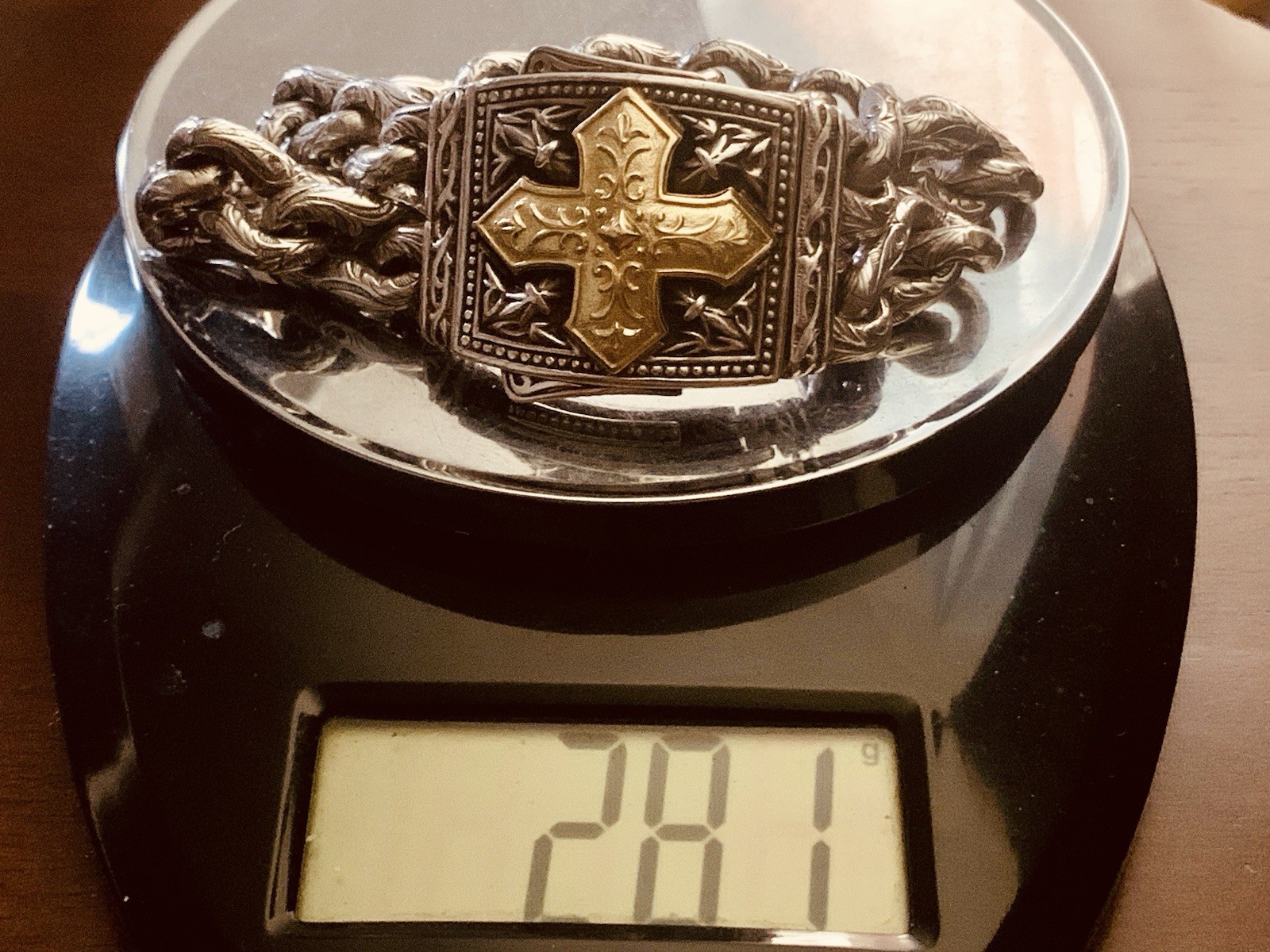 RARE Scott Kay UNKAGED 18K/Sterling Silver MASTERPIECE Gold Cross Bracelet 8”