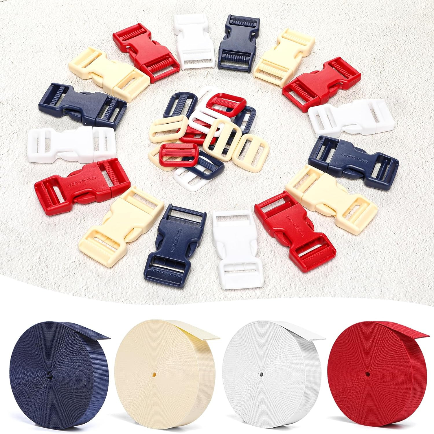 BEYOURD Buckle and Strap Set, 10 Yards Polyester Webbing Strap with 6 Pack Dual