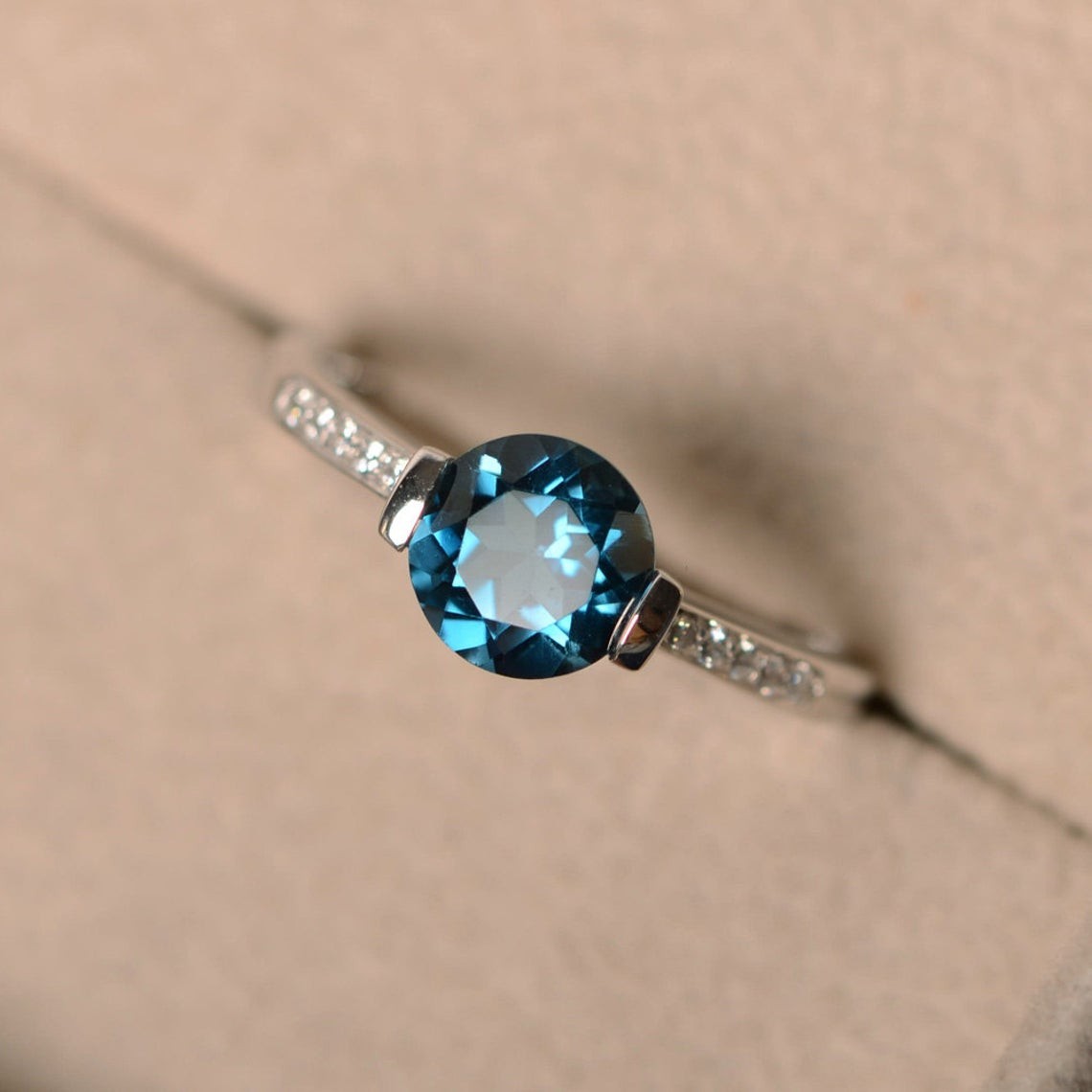 1.20 Ct Round Cut Natural Topaz Diamond Engagement Ring 14K White Gold Size 7
