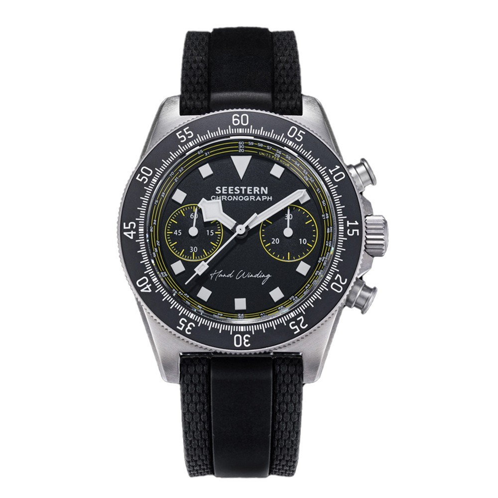 Seestern S443 Mechanical Chronograph Black Steel Rubber Sapphire Men’s Watch