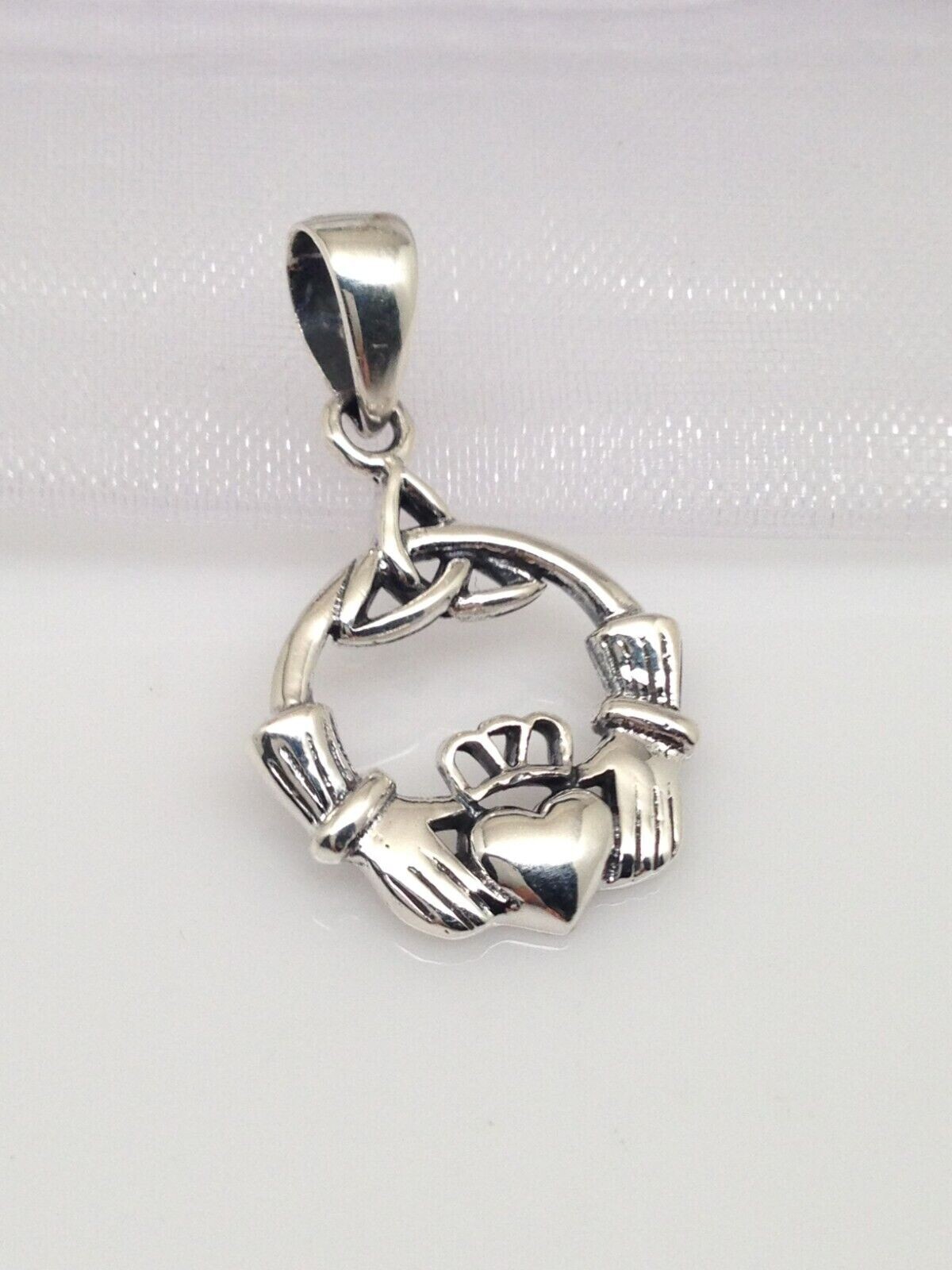 925 Sterling Silver Celtic Claddagh Pendant Men Women 19mm(0.75″)/28mm(1.1″)