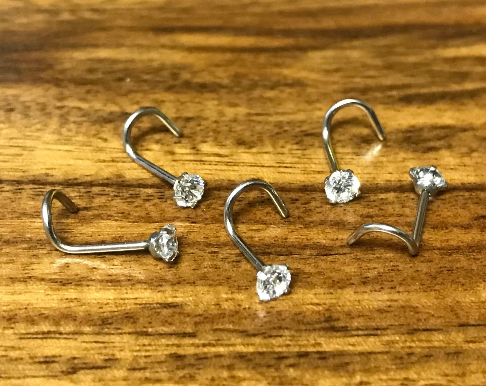 5pc 316L Surgical Steel 3mm Prong Set CZ Gem Steel Nose Screw Rings – 18g or 20g