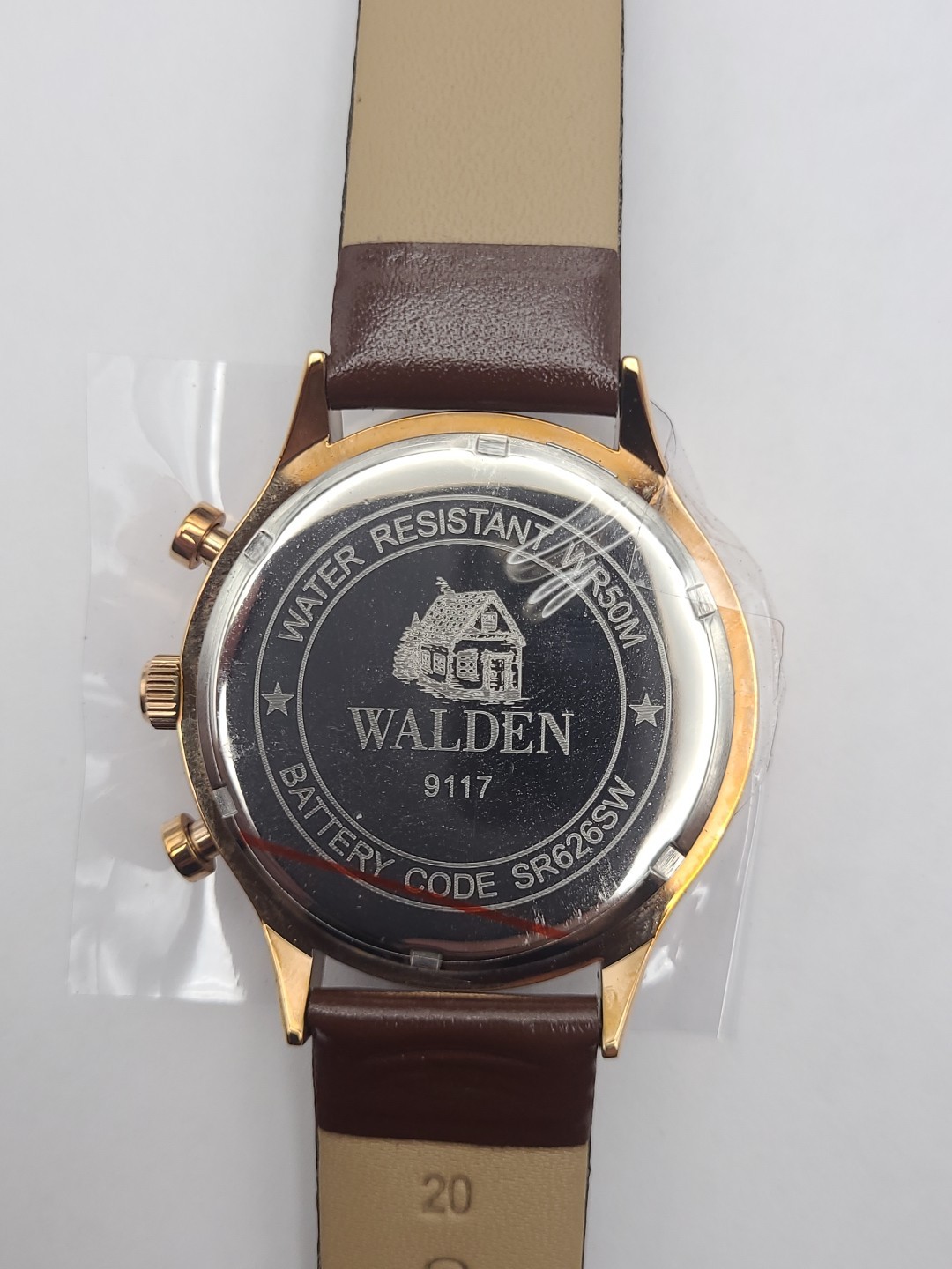 Walden 38mm Moon Phase Men Watch Quartz Rose Gold Tone Brown Band Date New