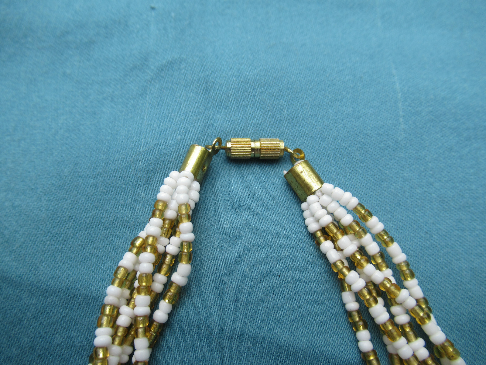 Dayak Borneo Sarawak Malaysia Gold White Beaded Necklace Earrings Tribal Set