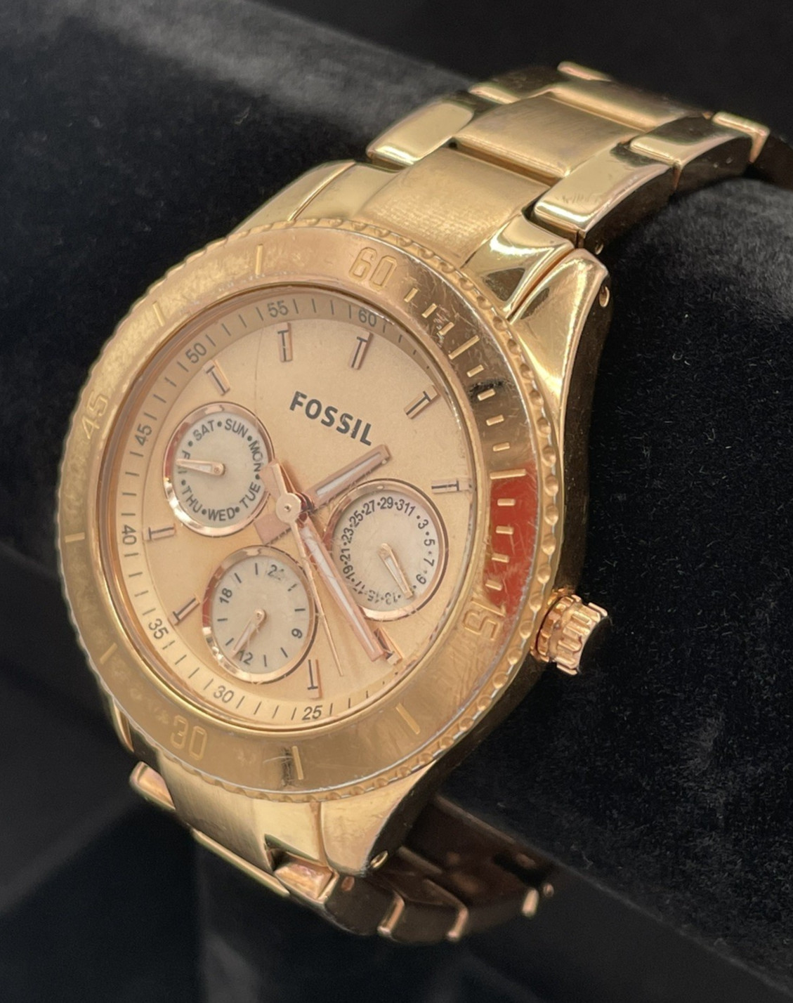 Ladies Fossil Stella Stainless Steel Rose Gold Tone Watch Multi-Dial ES-2859