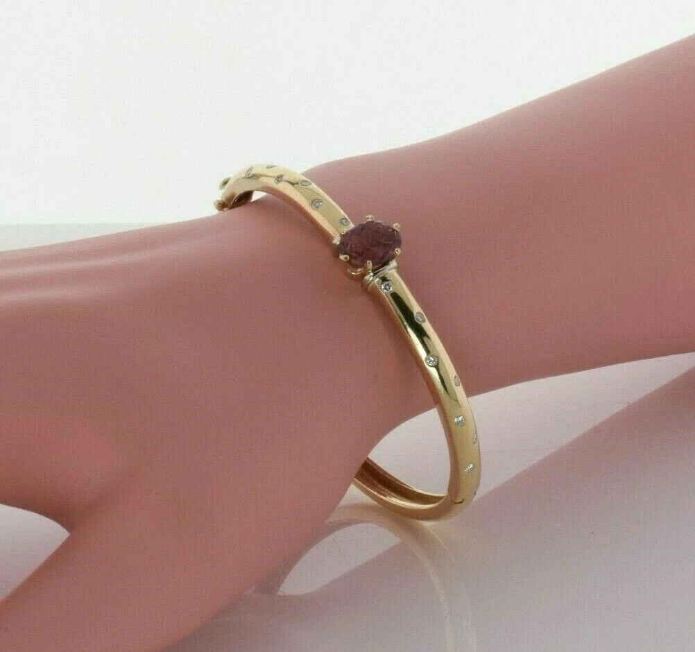 3Ct Oval Cut Lab-Created Tourmaline Women Bangle Bracelet 14K Yellow Gold Finish