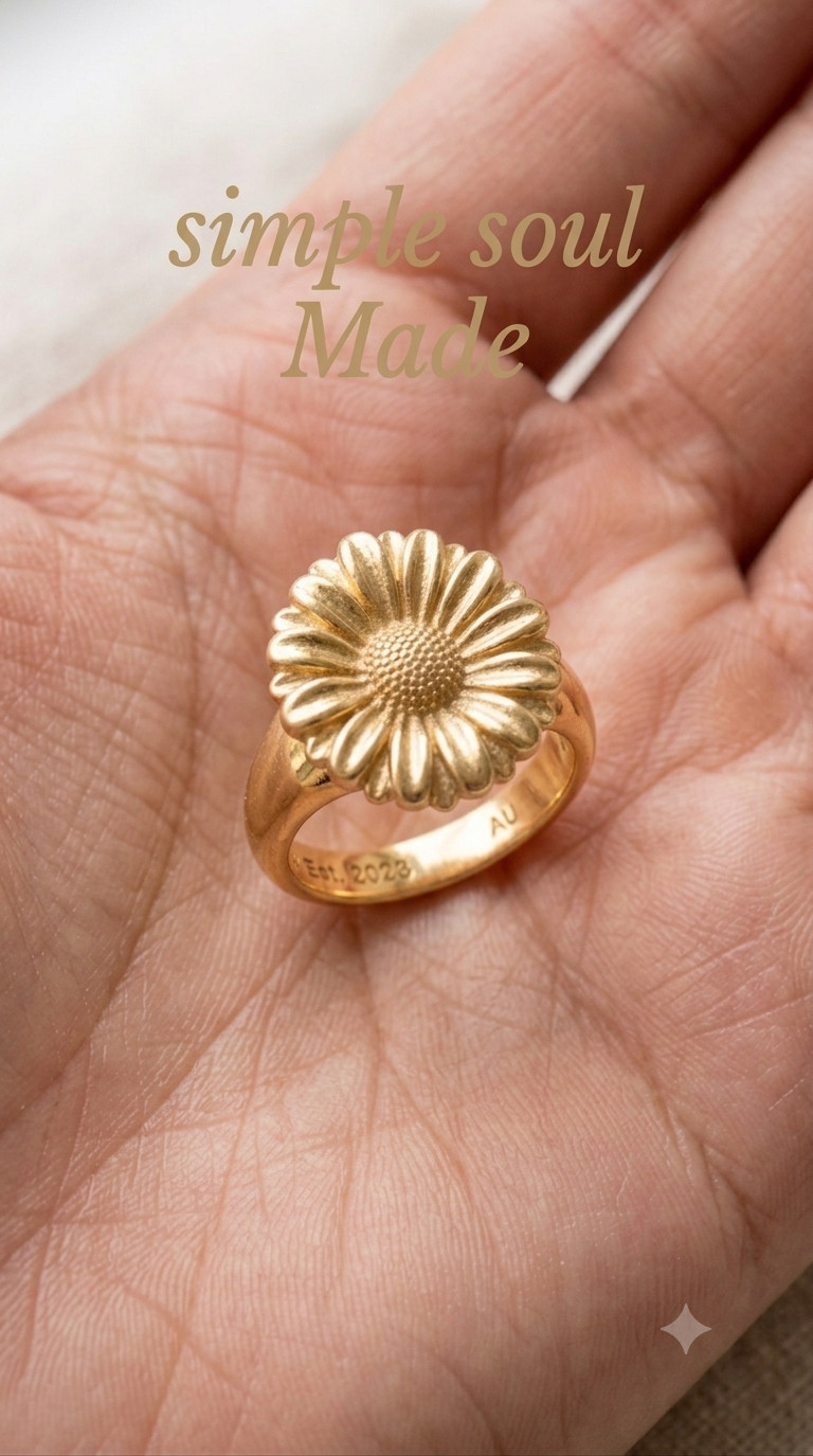 14K Gold Plated Sunflower Ring 925 Silver Floral Statement Daisy Ring 4-15US