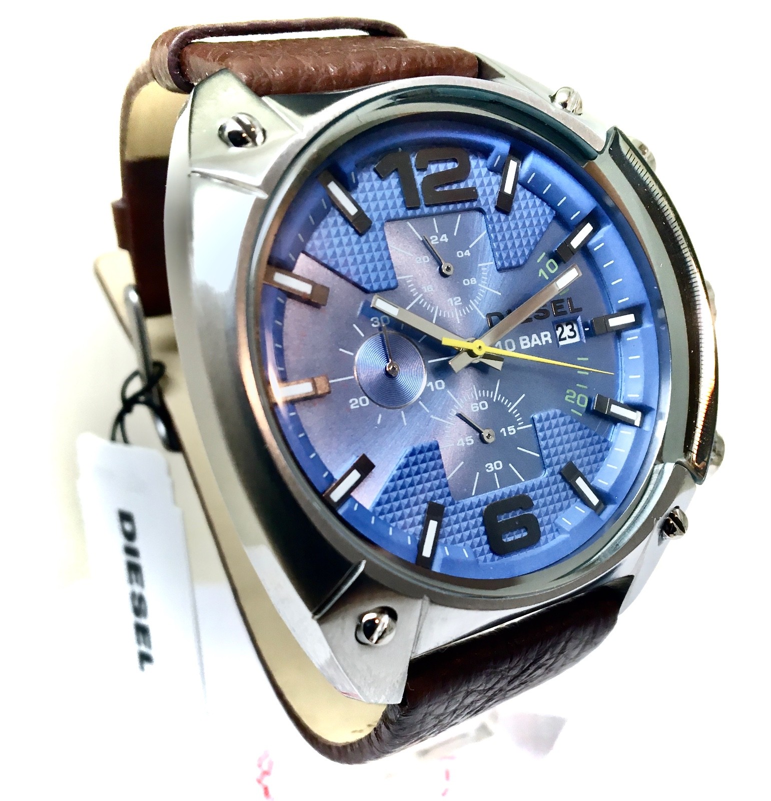 DIESEL Men’s Watch DZ4340 Mega Chief Brown Leather Watch/ NO BOX
