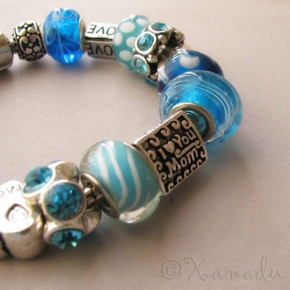 Mom Loves Turquoise European Charm Bracelet – Mom Mommy Mother Jewelry Gift Idea