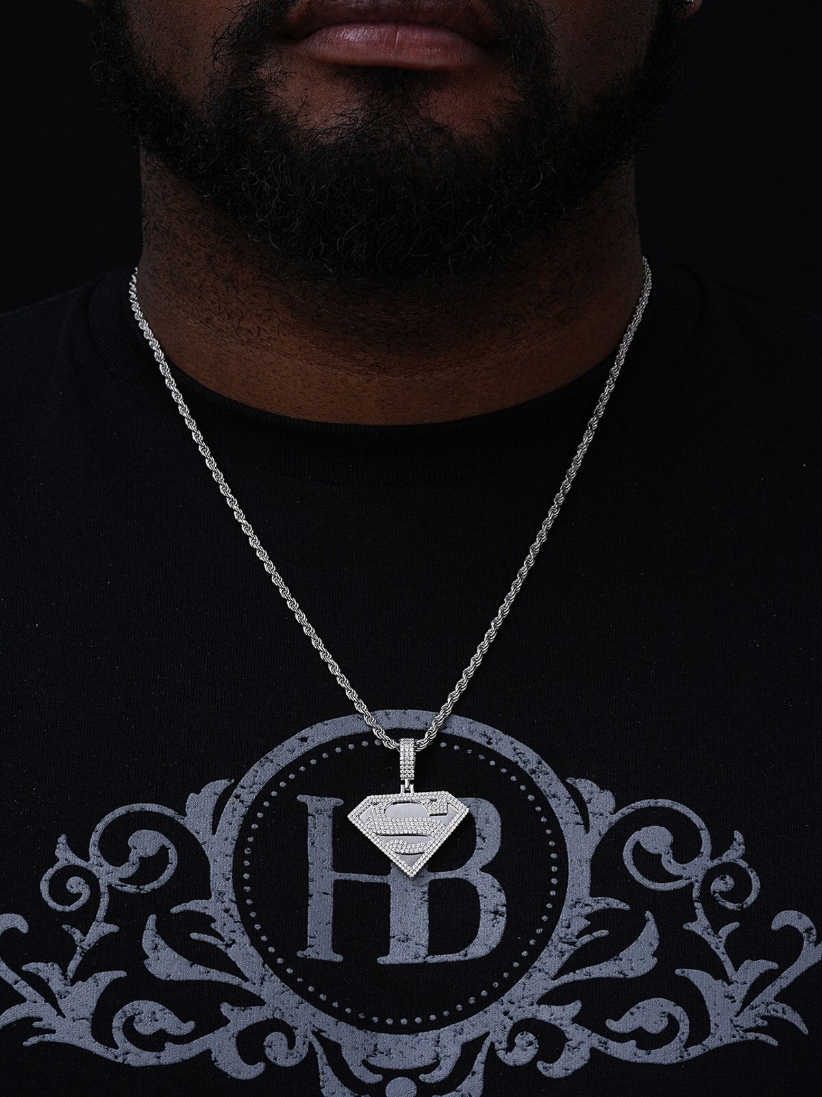 MOISSANITE Real 925 Silver/Gold Plated Iced SUPERMAN Logo Out Pendant Necklace