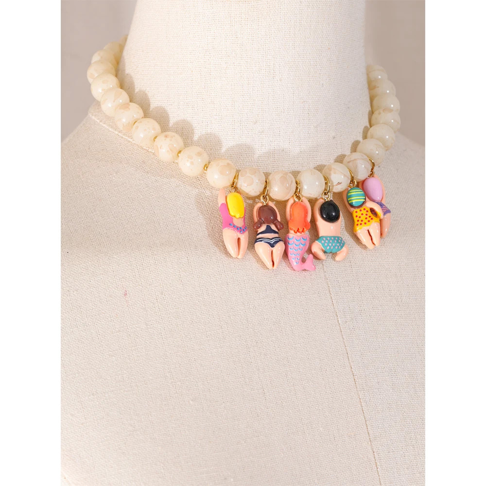 Unique Handmade Jewelry Imitation Stone Beads Chain Doll Drop Summer Necklace