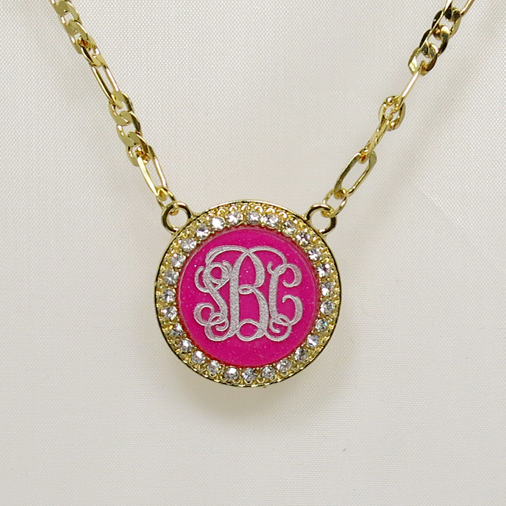 Personalized Monogram Necklace Yellow Gold Plated 1.25″ USA