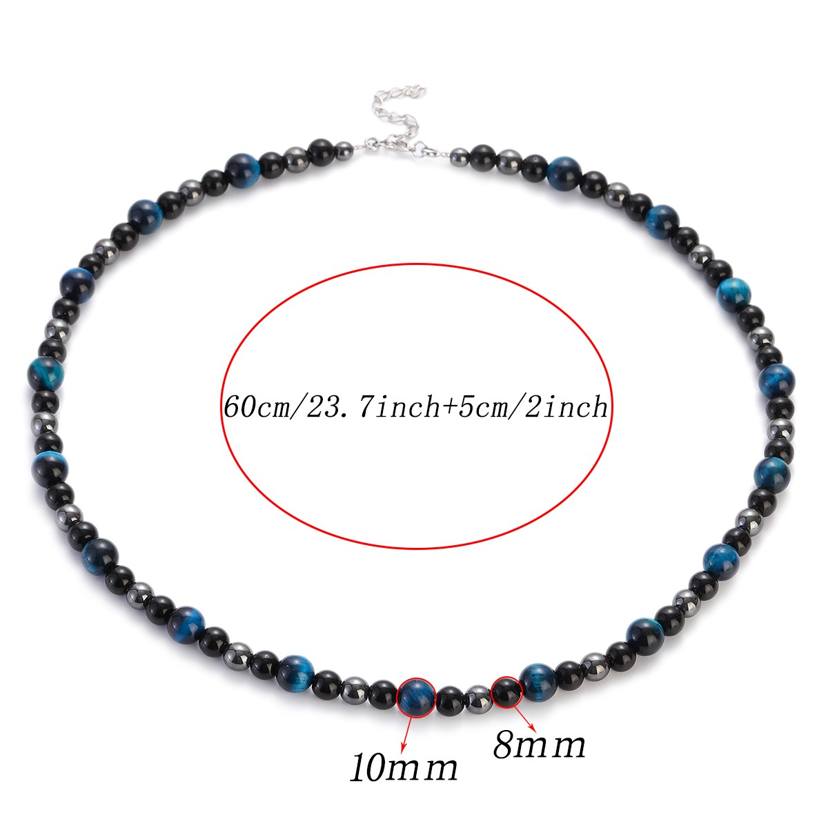 Blue Tiger Eye Men Triple Protection Necklace Hematite Obsidian Necklace 24”