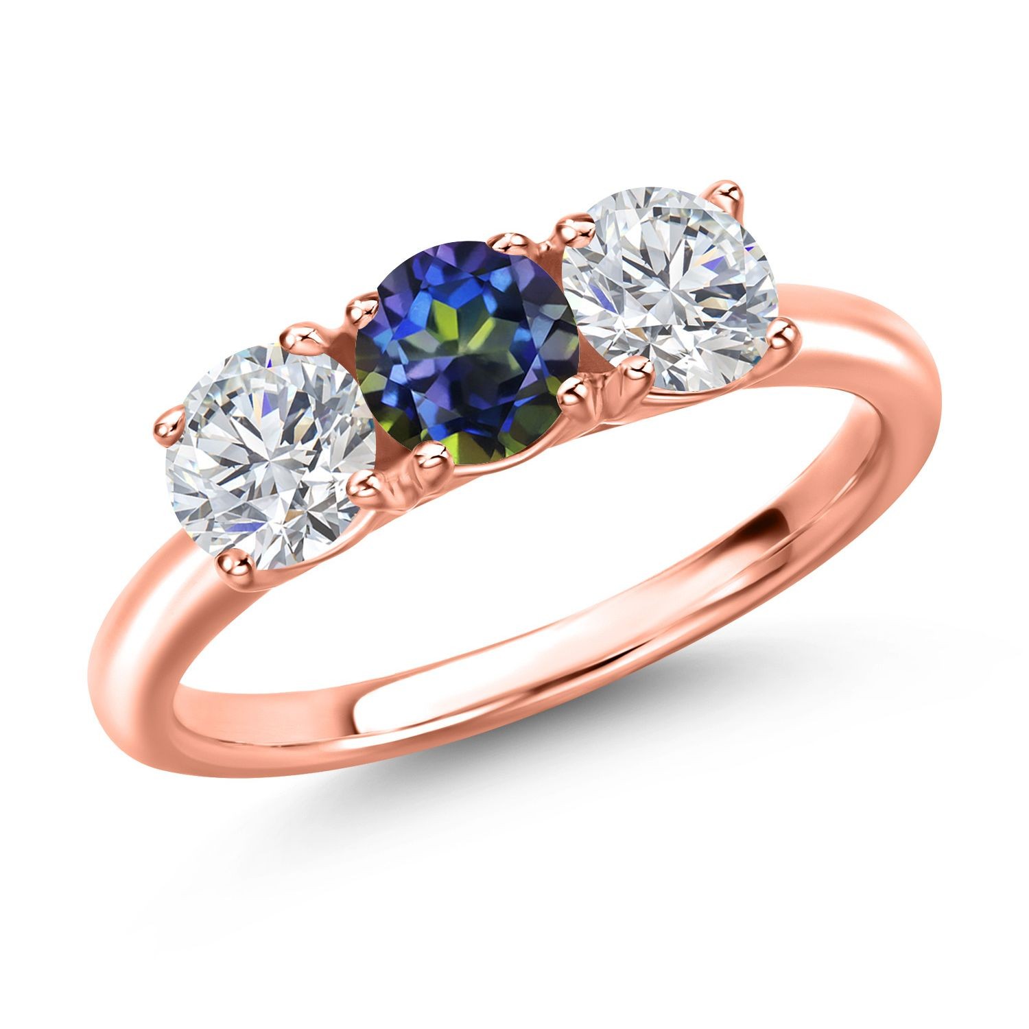 18K Rose Gold Plated Silver Blue Mystic Topaz and Lab Grown Diamond Engagement