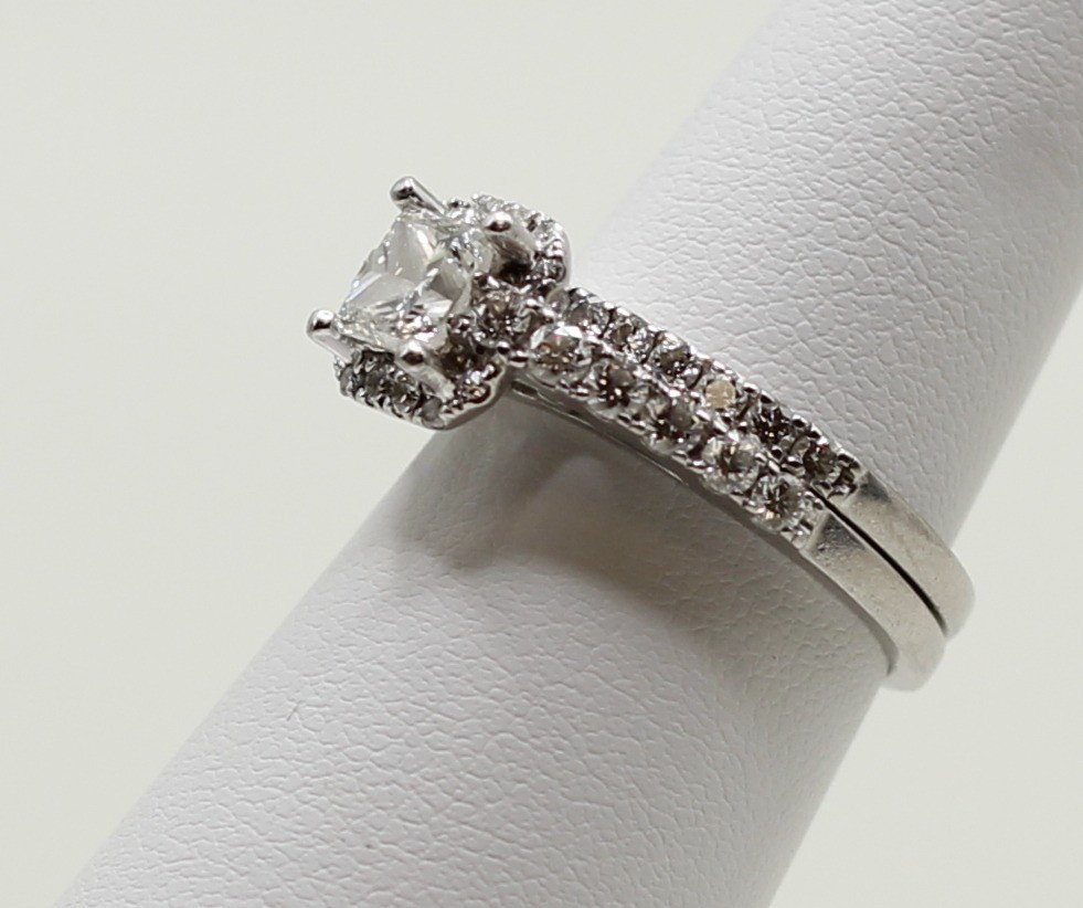 Platinum 1.80 ctw Princess Natural Diamond VS1-H Wedding Ring Set 8.8 Grams