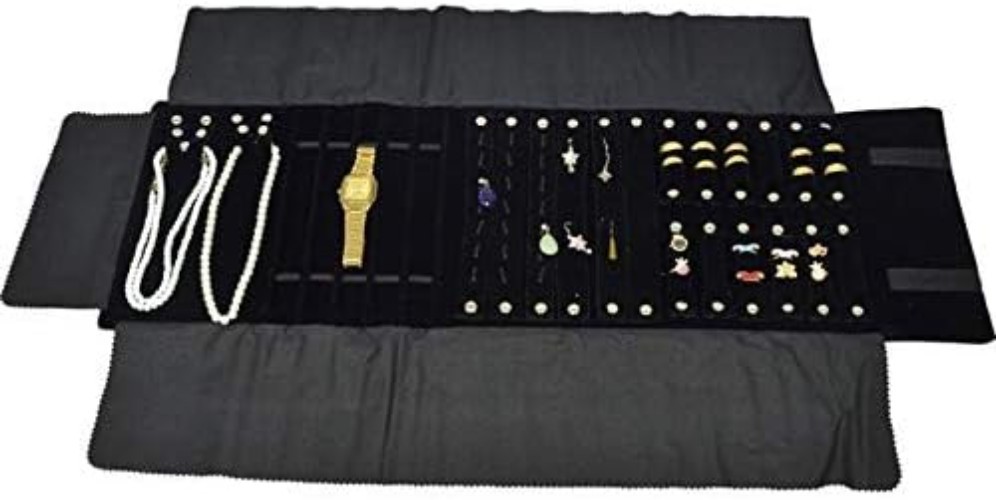 Jewelry Organizer Storage Bag Roll Velvet Travel Case for Earrings Necklaces