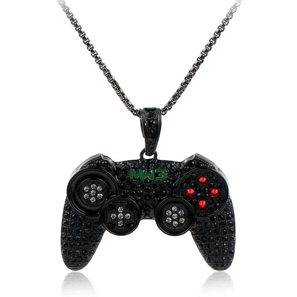 Iced Black Gaming Controller Necklace, Video Game, XBOX PS2 PS3 PS4 PS5