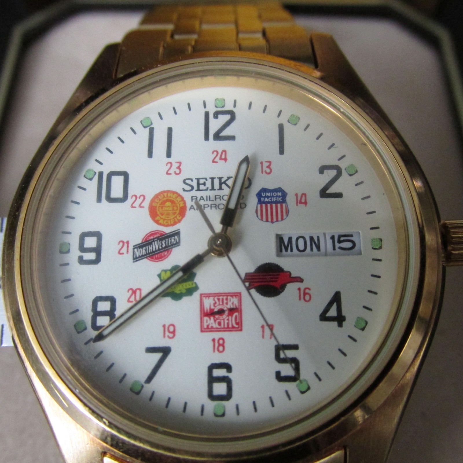 Seiko Railroad Wristwatch: Railroad Approved, 6 Emblems, Military Time & Date