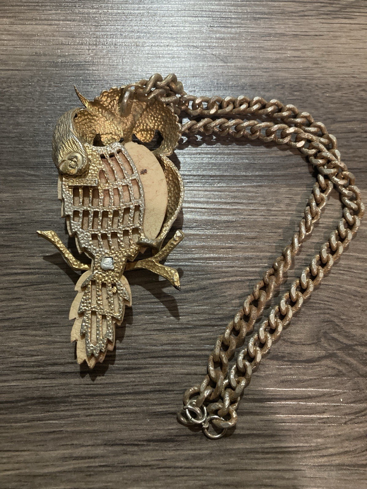 Vintage 1970’s Bashful Owl Necklace by Luca Razza Gold Tone Chain Pendant