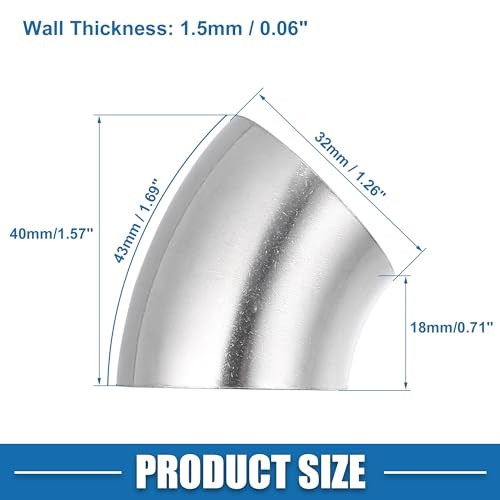 45 Degree Steel Exhaust Elbow Pipe Bend Tube Durable 32mm OD Modified 1.25inch