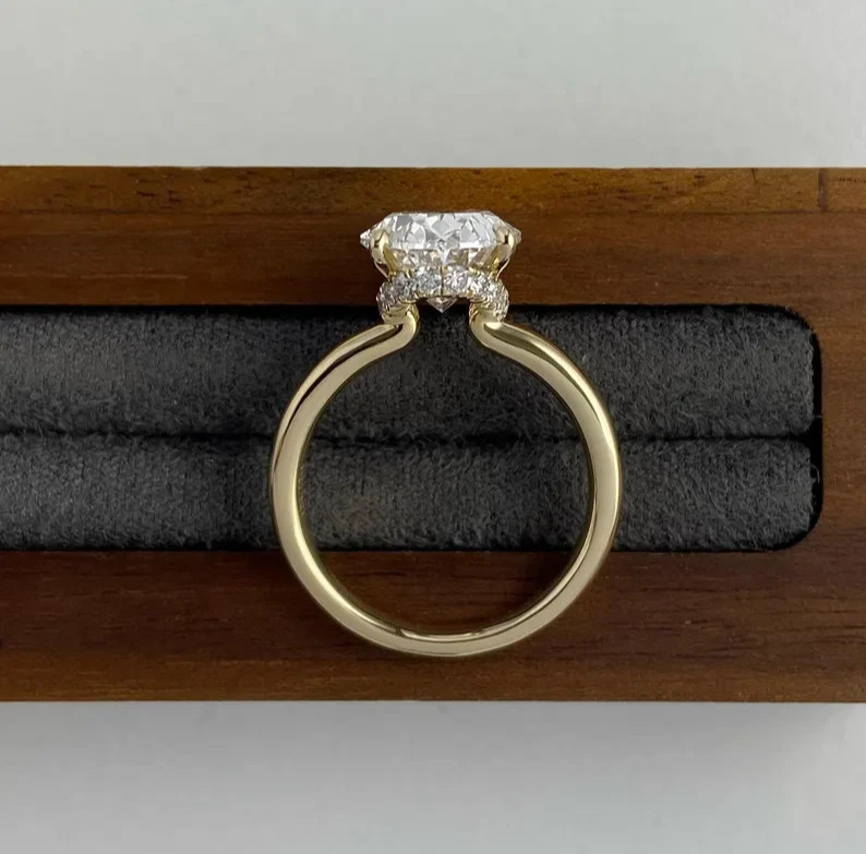 Lab Grown Diamond VS1/E 5.2 Oval-Cut Hidden Halo Engagement Ring 14k Yellow Gold