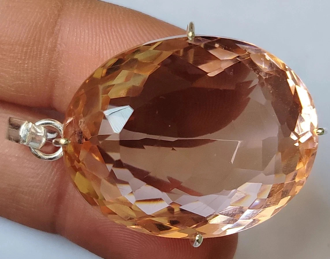 AAA 90.00 Ct+ Oval Cut imperial Topaz Natural Solid Silver Pendant AG Gemstone