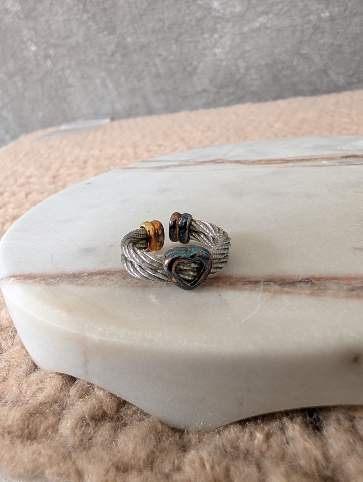Vintage Charriol Stainless Steel Cable Heart Ring Sz US 6-7