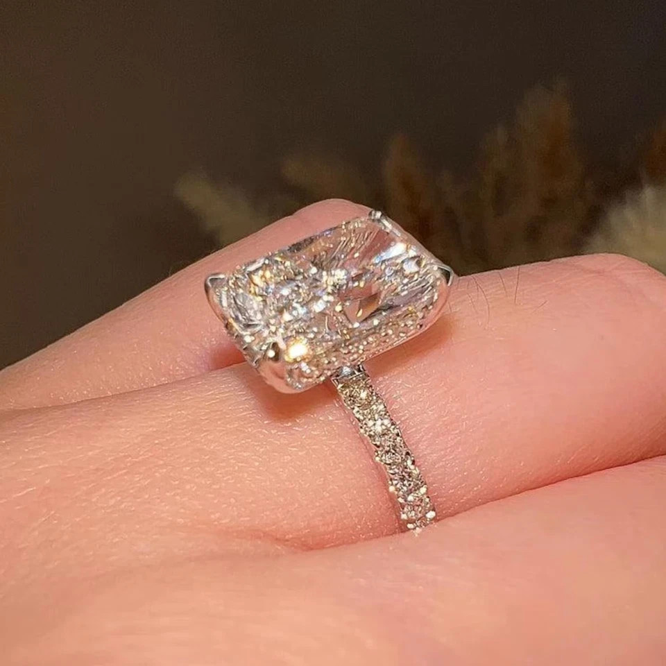 5.30CT Radiant Cut Lab-Grown/CVD Diamond Women’s Engagement Ring 14K White Gold