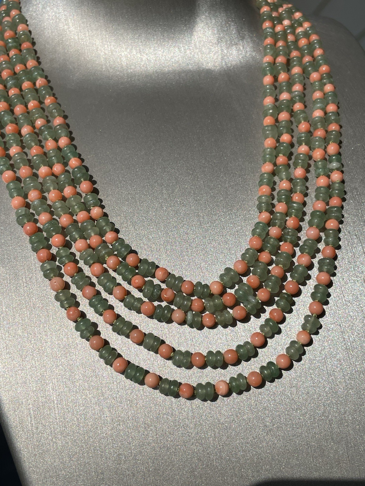 Multifilament Aventurine And Pink Coral Necklace
