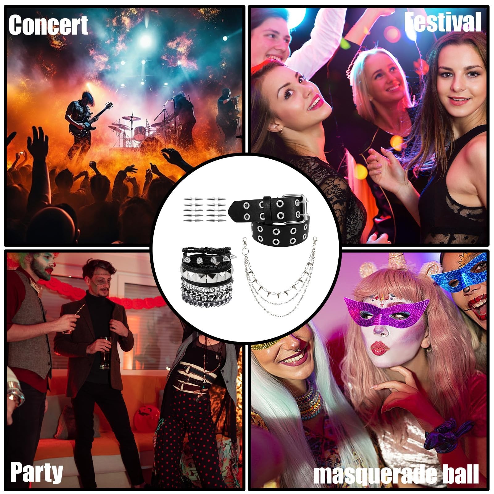 8 Pcs Goth Punk Bracelets & Choker Set, Y2K Emo Black Accessories + 10 Hair Spik