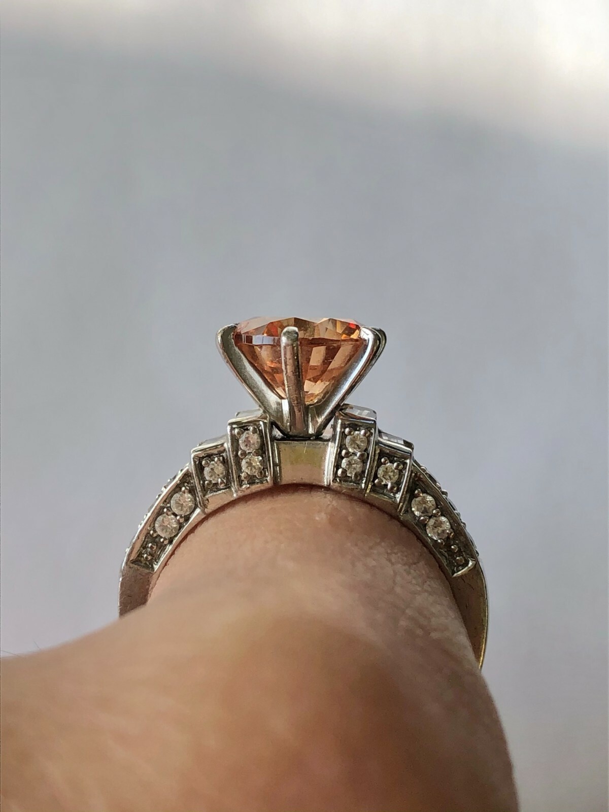 Elegant 2.5 CT Round Champagne CZ 925 Silver Baguette Accent Style Ring Size 6