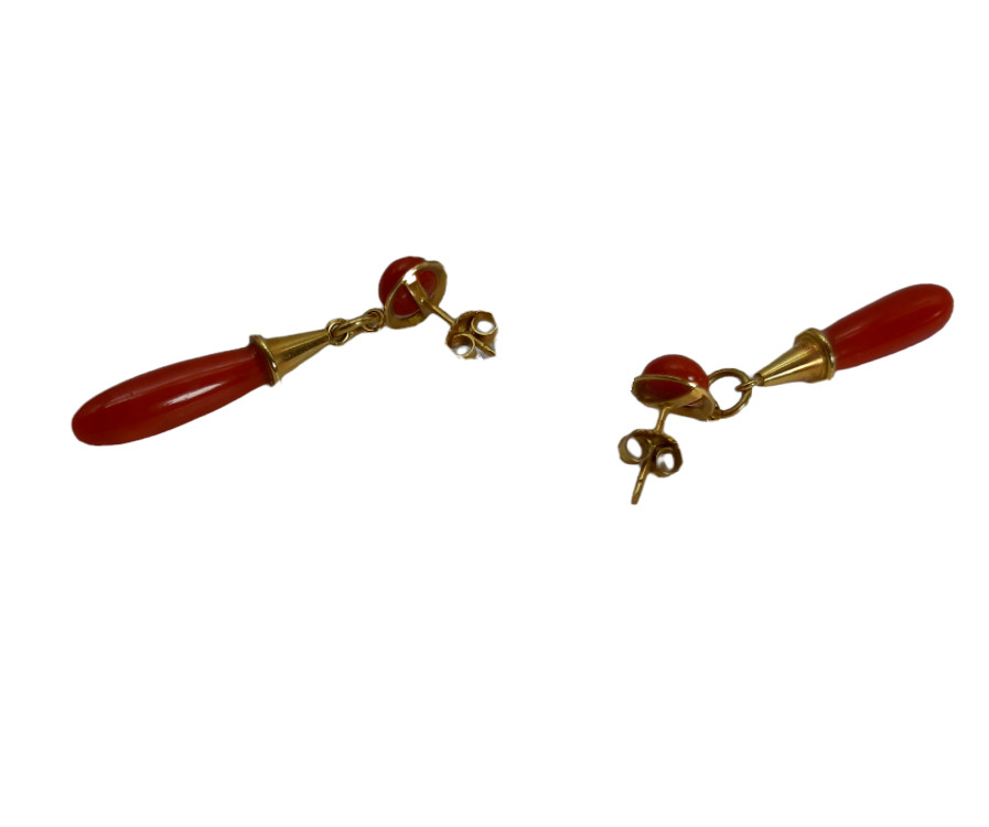 Orecchini Goccia Pendenti Corallo, Oro 750, XB282 Liverino Basilio