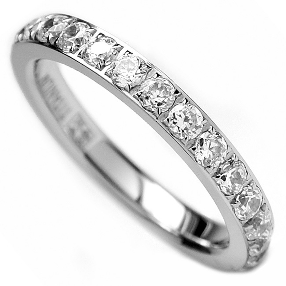 3MM Ladies Titanium Eternity Engagement Band, Wedding Ring with Pave Set CZ