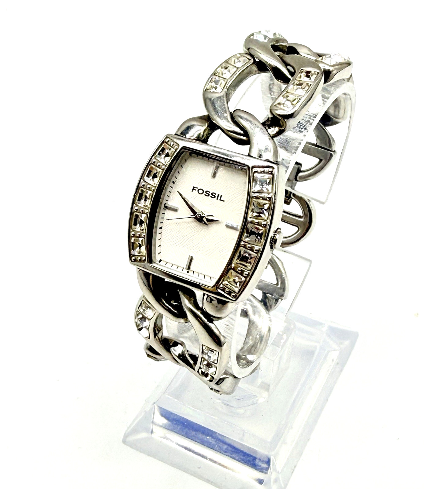 Vintage Fossil F2 Ladies Watch -Crystal Glitz Link Bracelet -Y2K -New Battery
