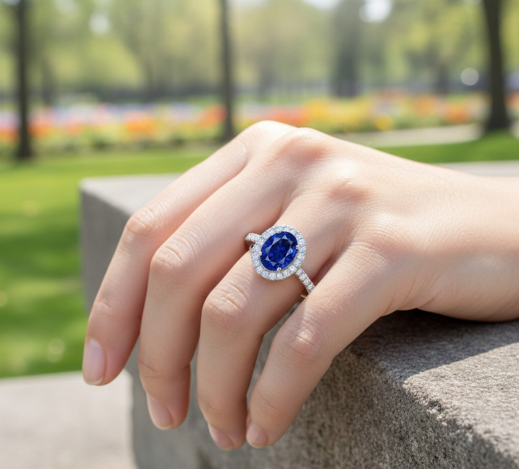 2.80 Ct Oval Cut Natural Sapphire & Diamond Propose Ring 14K White Gold Size 8