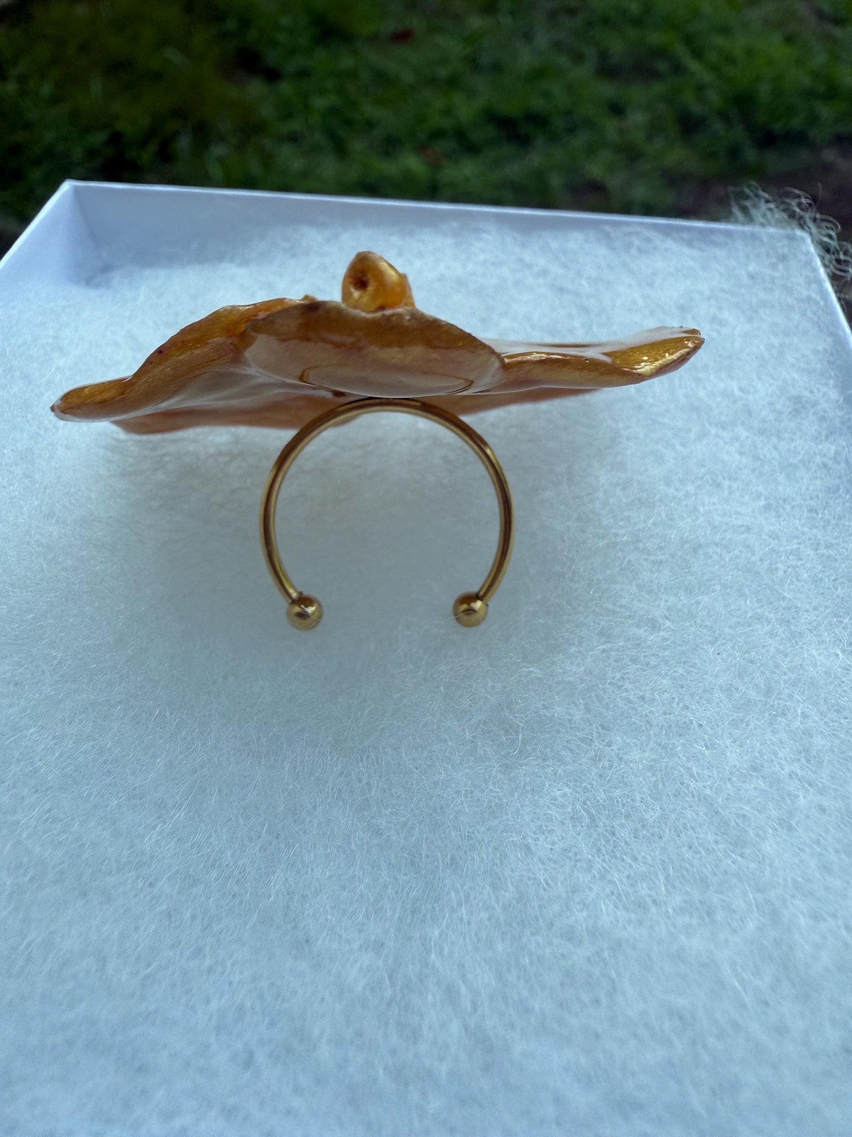 Real Orchid Resin Ring | Preserved Flower | Adjustable Gold Tone Band