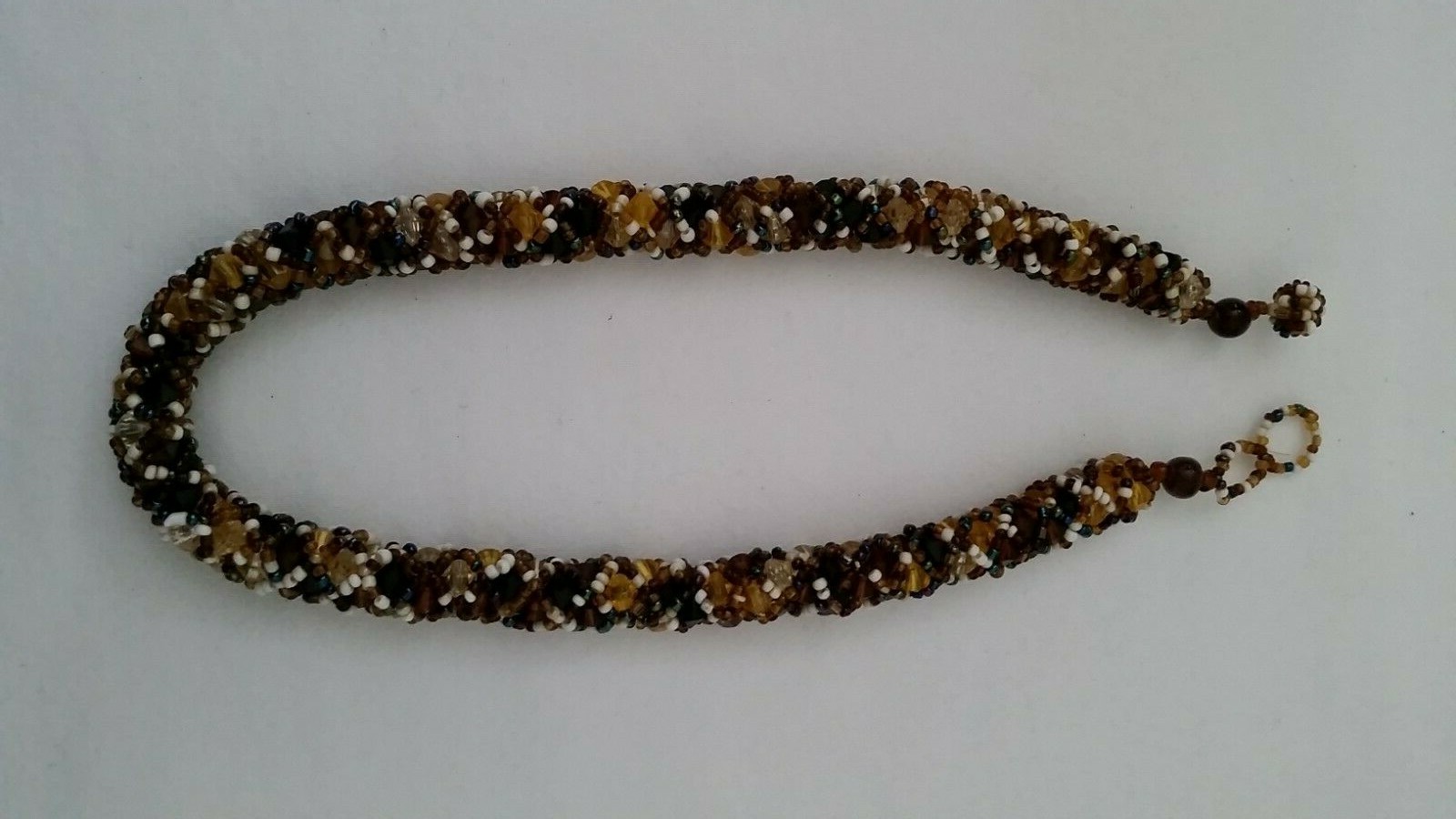 Handmade Necklace GLASS BEADS BRONZE GOLD BLUE KHAKI BEIGE Choker 18 inch Adjust