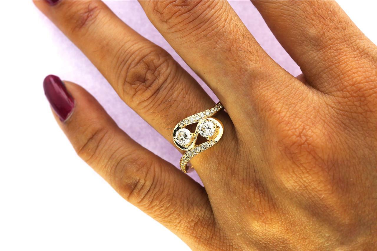 I1 G 1.00 Ct Round Cut Diamond Forever Us Two Stone Ring 14K White Gold 12.40 mm