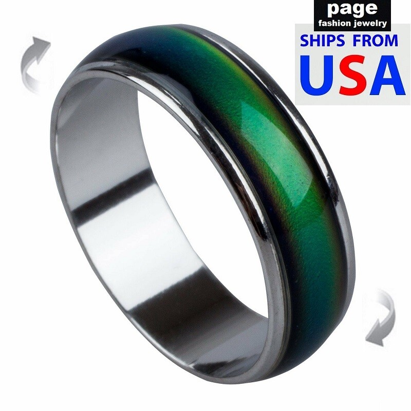 Mood Ring “Spinner” Change Color Stainless Steel Rings Size 5-10 – With E-Chart