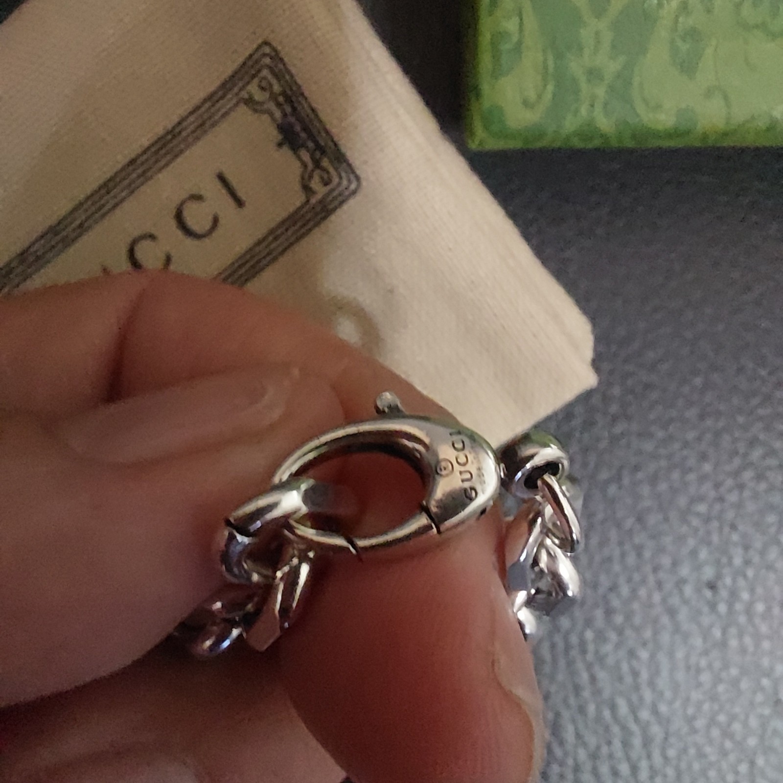 Gucci 925 Silver GG Oval Link Chain 18 Bracelet 7″