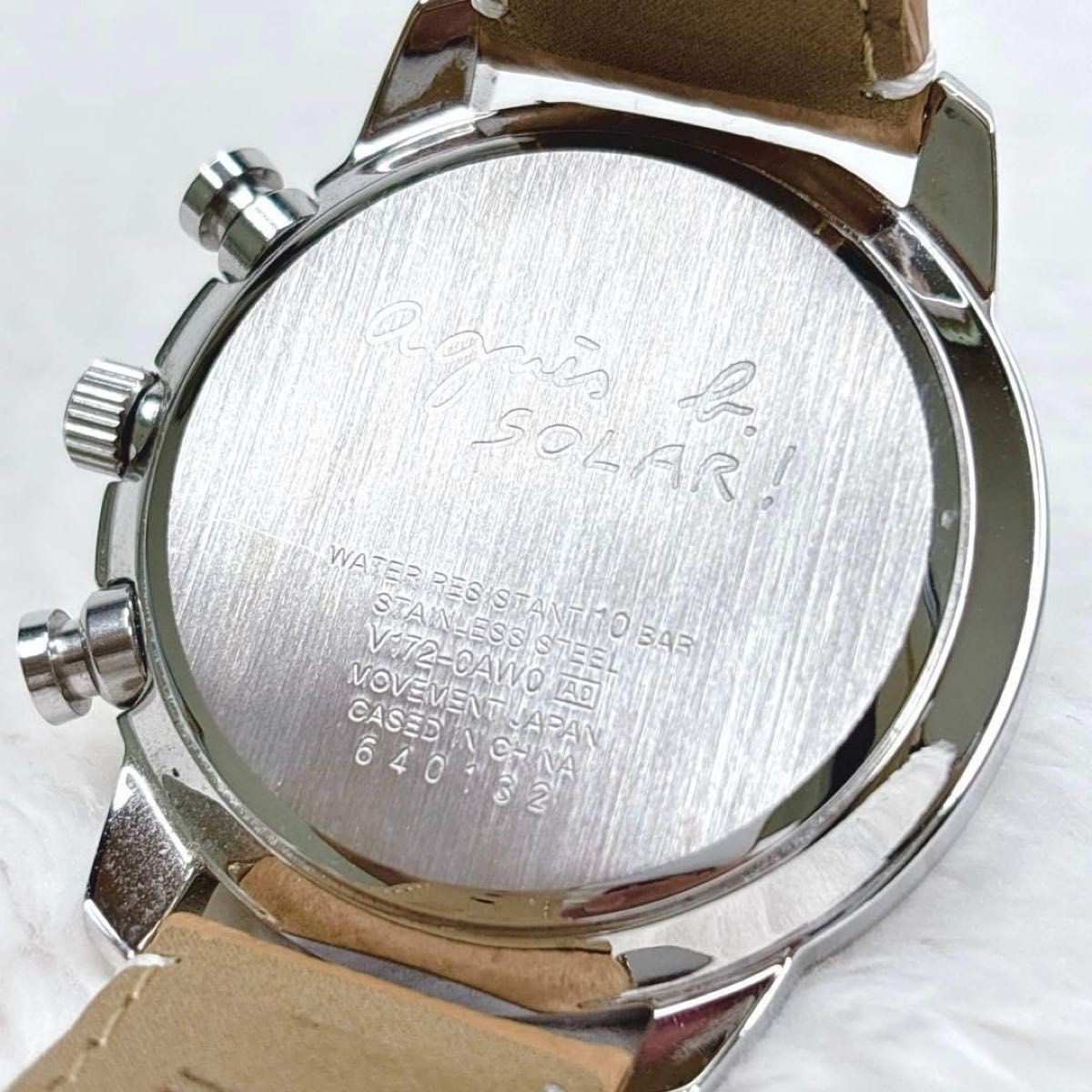 agnes b. SAM Solar Chronograph White Dial Men Leather Watch V172-0AW0