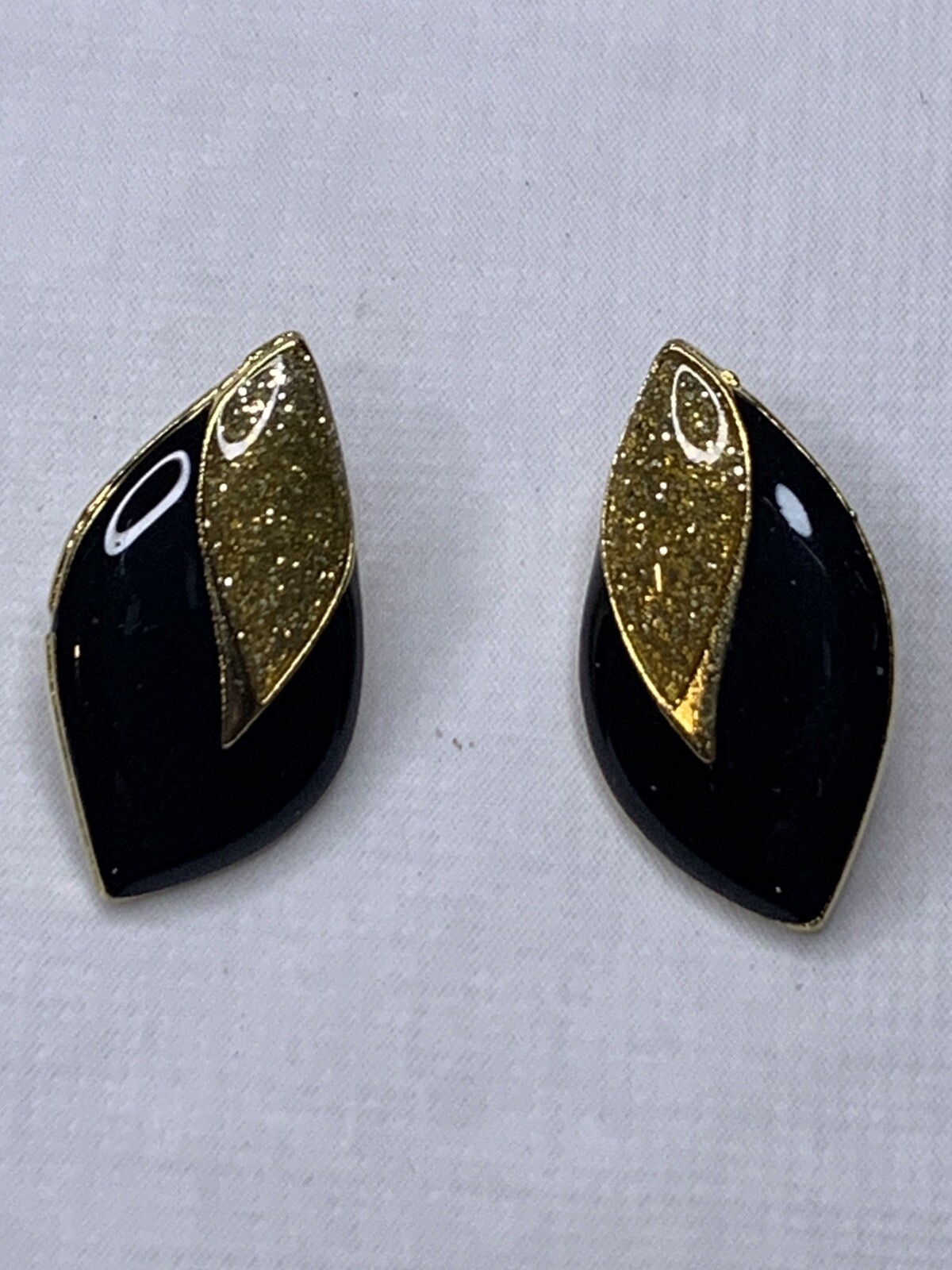 genuine diamond dust earrings new old stock never worn pierced Black gold tone