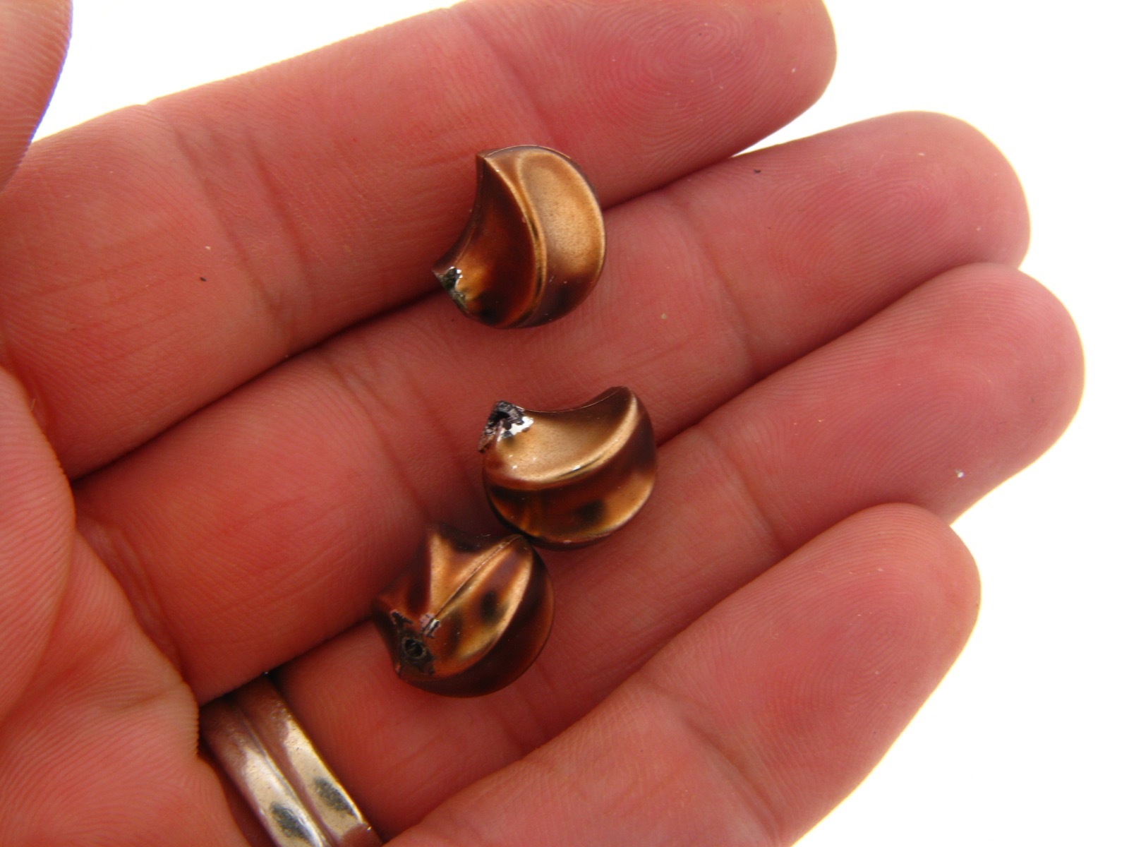 Vintage German Aged Brass Color Coated Lucite Ruffle Curve Baroque Bead Lot