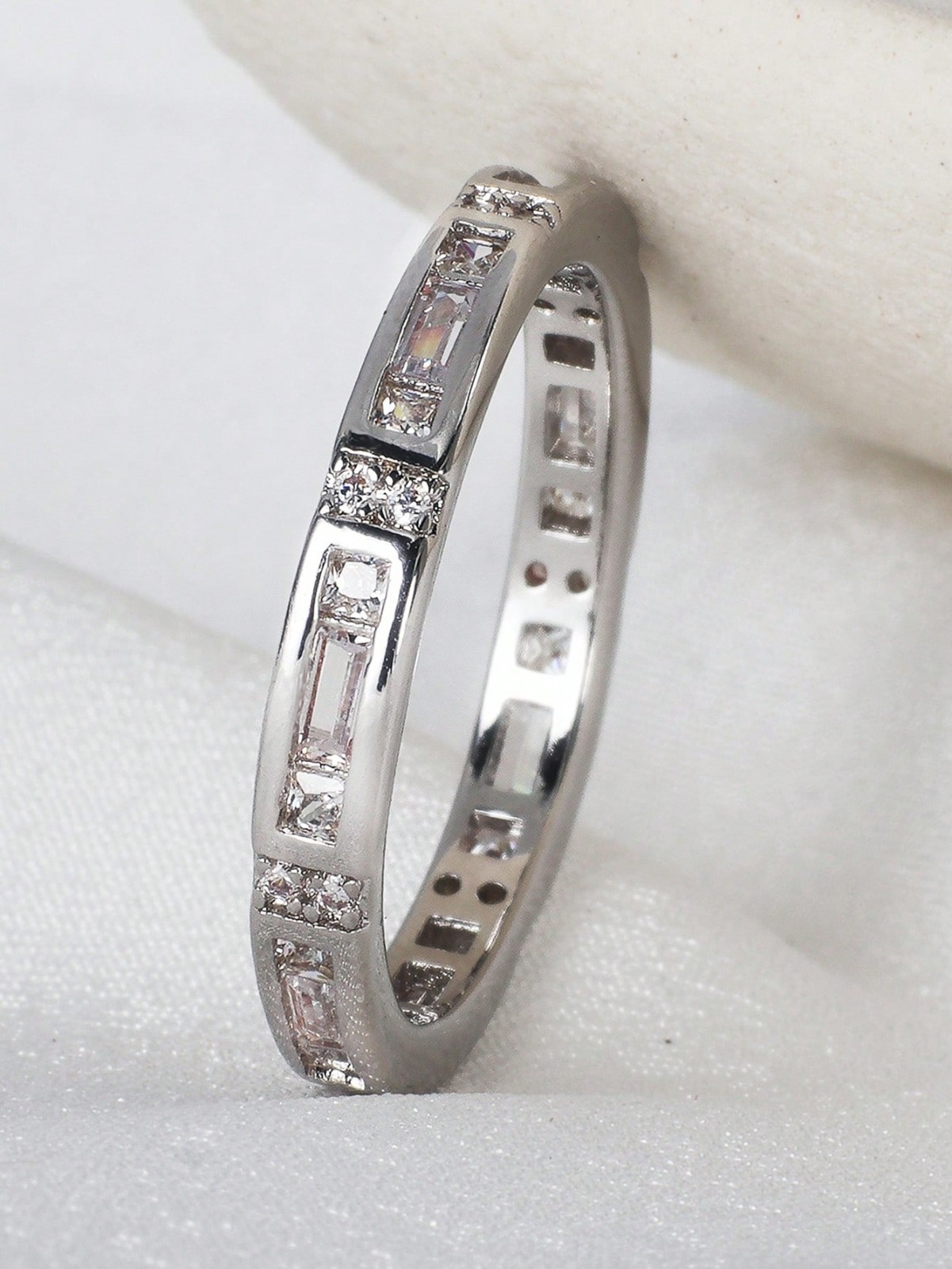Women’s Eternity Band Ring Gold Silver Tone Baguette CZ Clear Stone Wedding