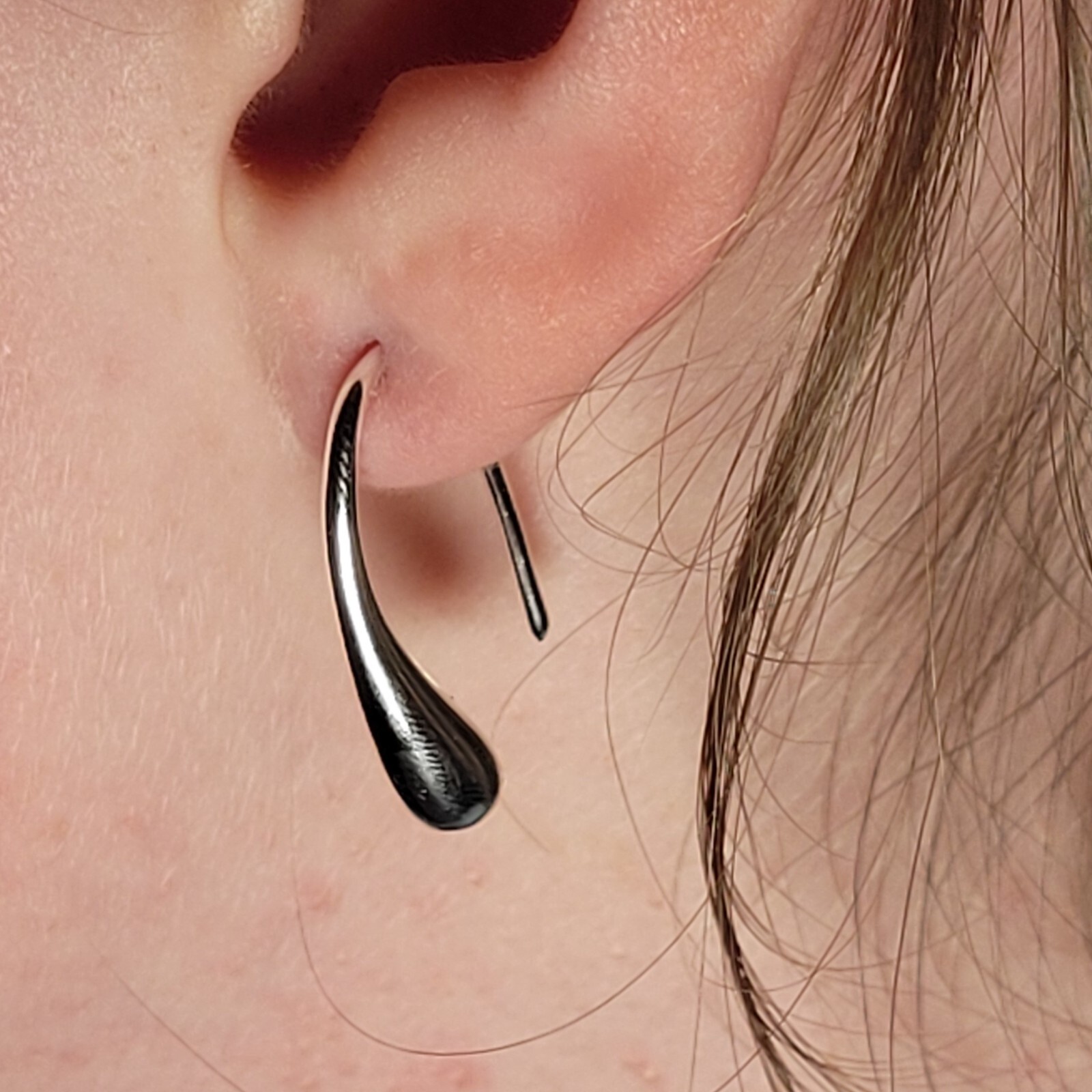 Modern Water Drop Pendant Hoop Earrings, Sterling Silver