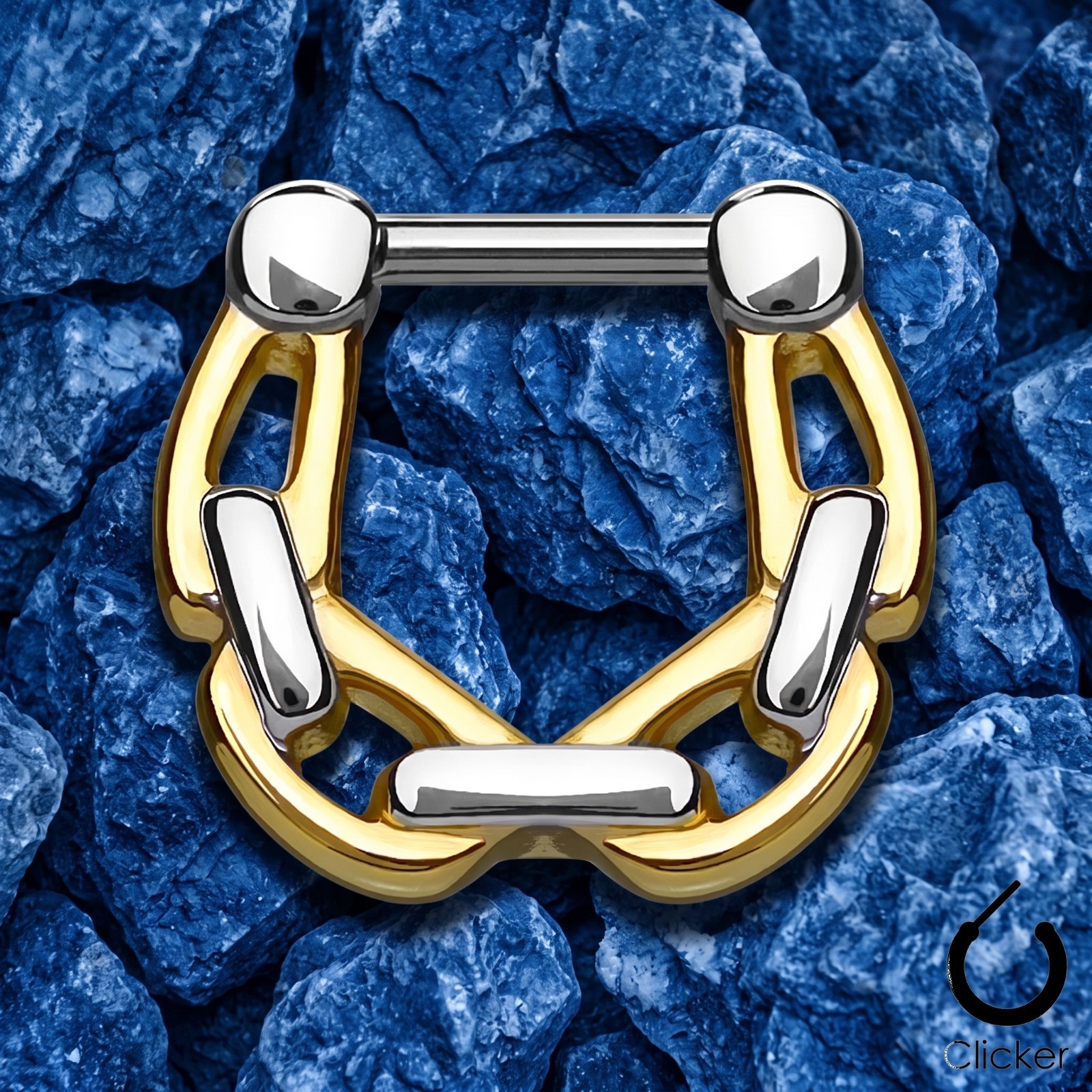 1 – 16 Gauge 10mm Linked Chain Hanging Stainless Steel Septum Clicker Ring F128