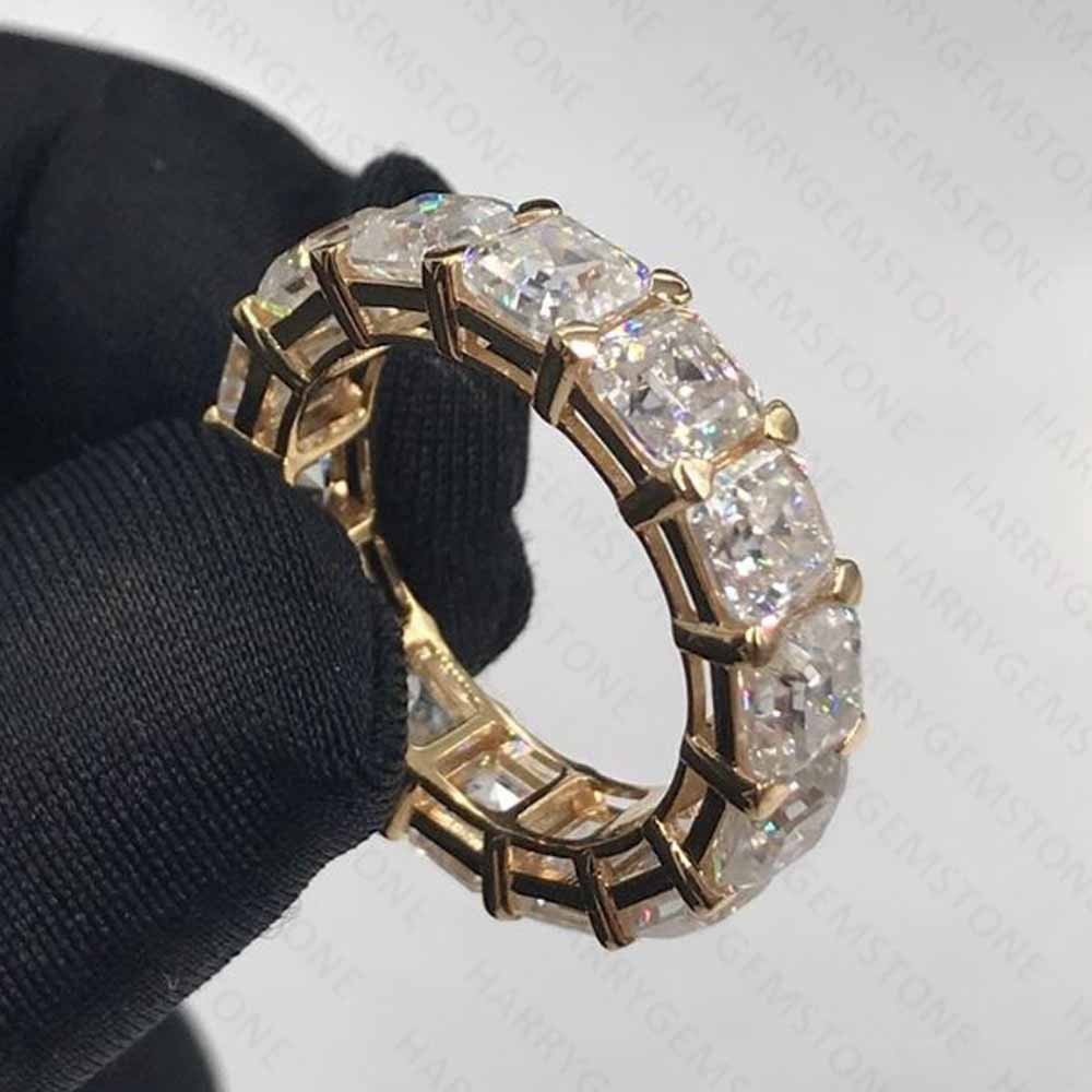 5.85 CTW Asscher Moissanite Full Eternity Wedding Band in 14K Yellow Gold Plated