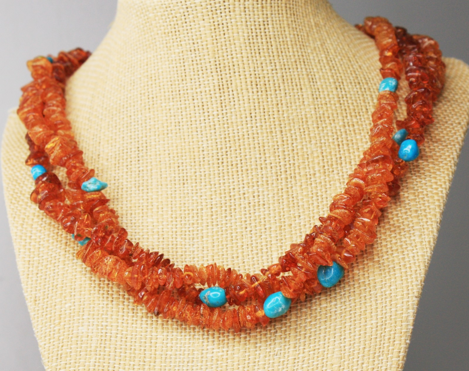 Jay King DRT Amber Turquoise 3 Strand Necklace 19″ Sterling Silver 925